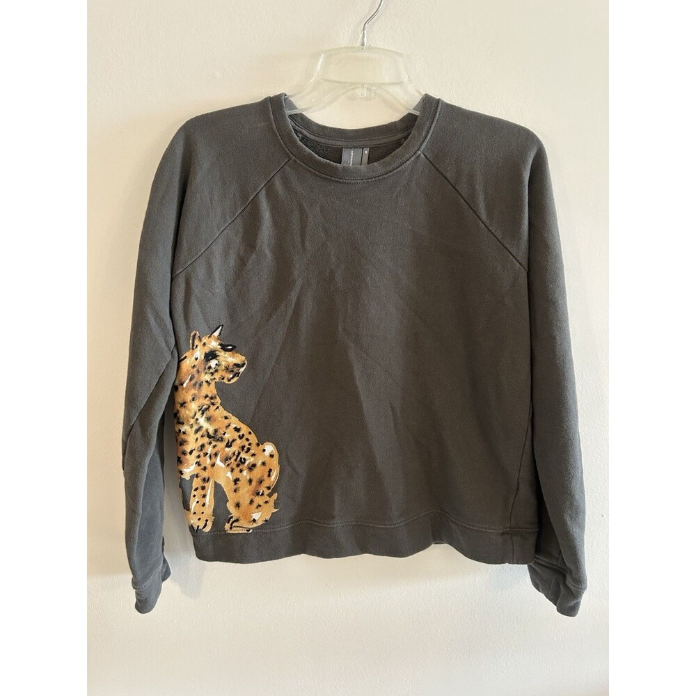 Anthropologie Women’s XS LouLou Avenue Cheetah Graphic Sweatshirt Pullover Gray